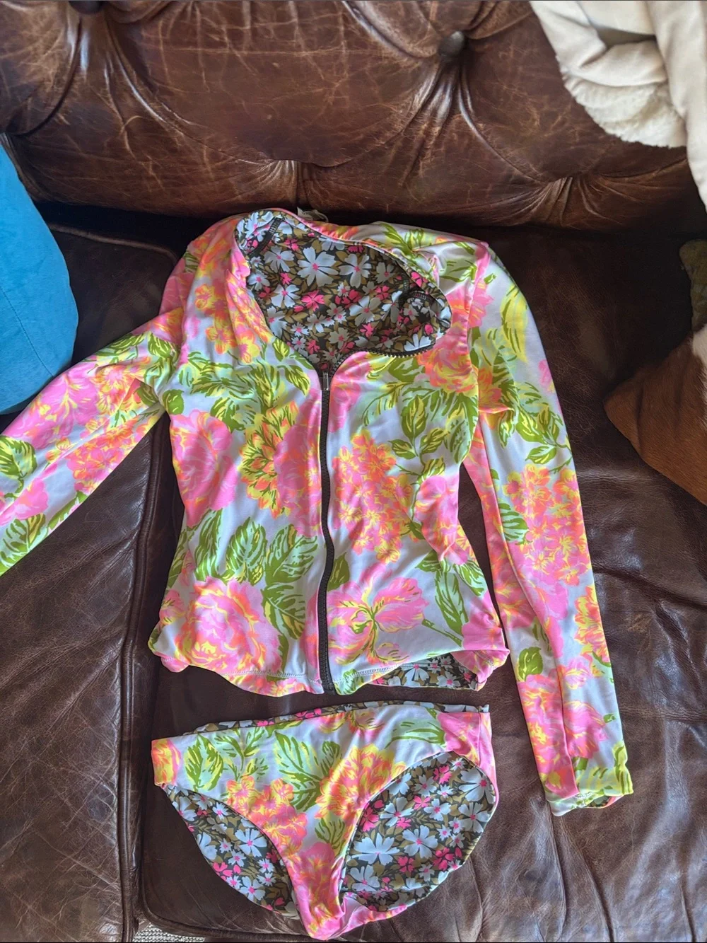 Maaji Girls Floral Zip Rashguard Set - Pink, White & Green